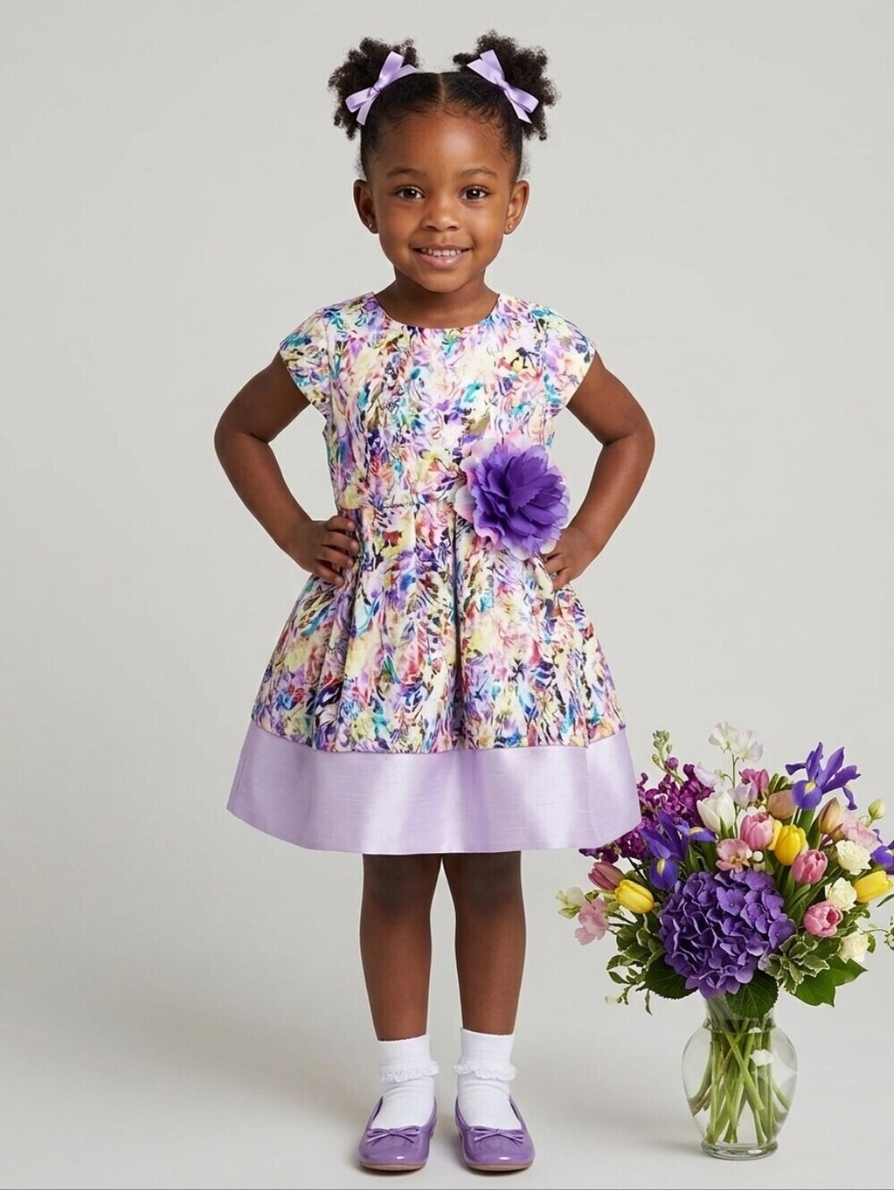 Pippa&Julie Lavender Multi Color Dress w/Purple/Pink Flower Accent, Size2T,NWOT